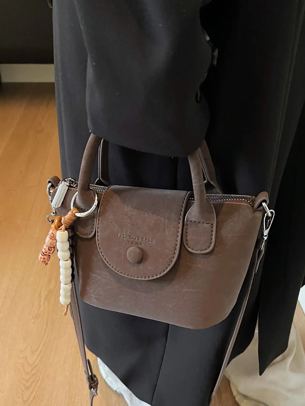 Women's Cream White Crossbody Bag with Beaded Strap - Image 7