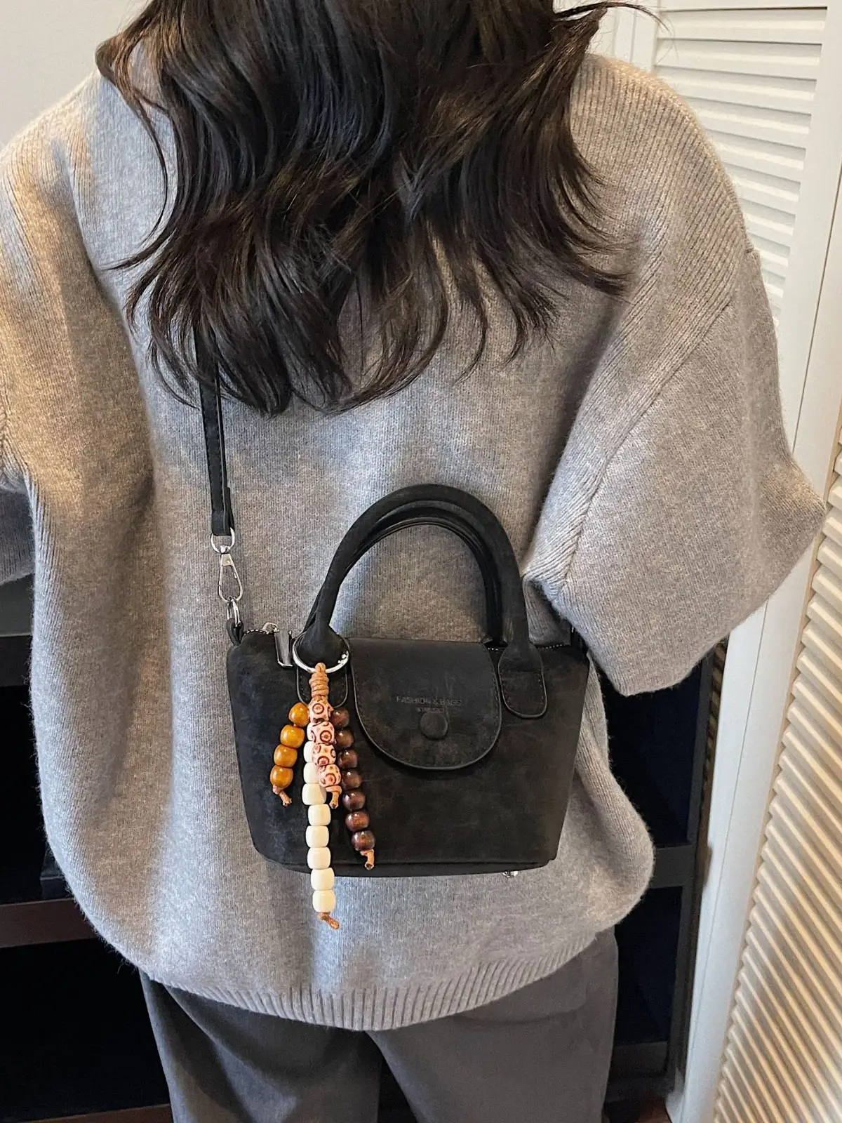 Women's Cream White Crossbody Bag with Beaded Strap - Image 8