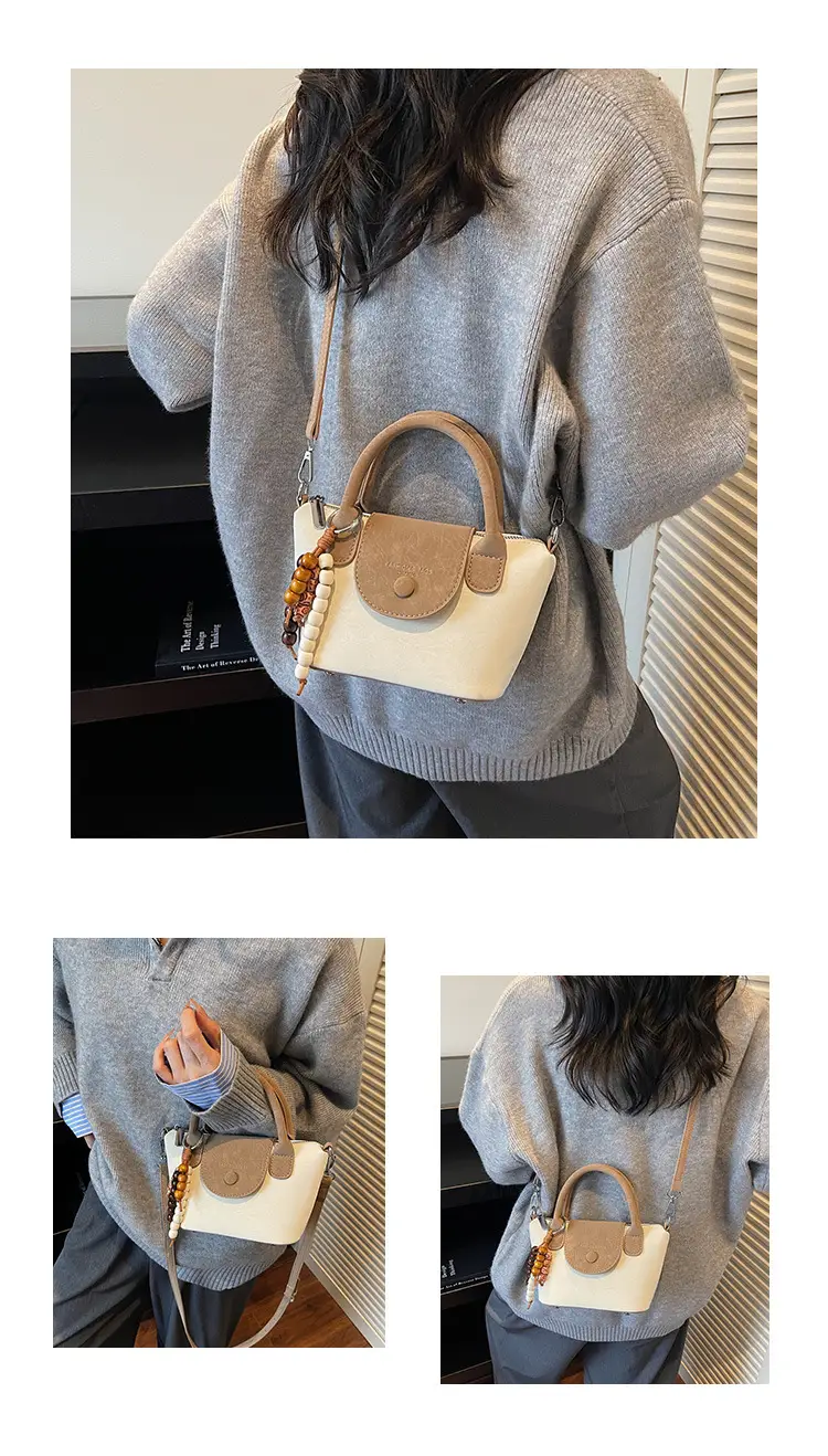 Women's Cream White Crossbody Bag with Beaded Strap — feature 19