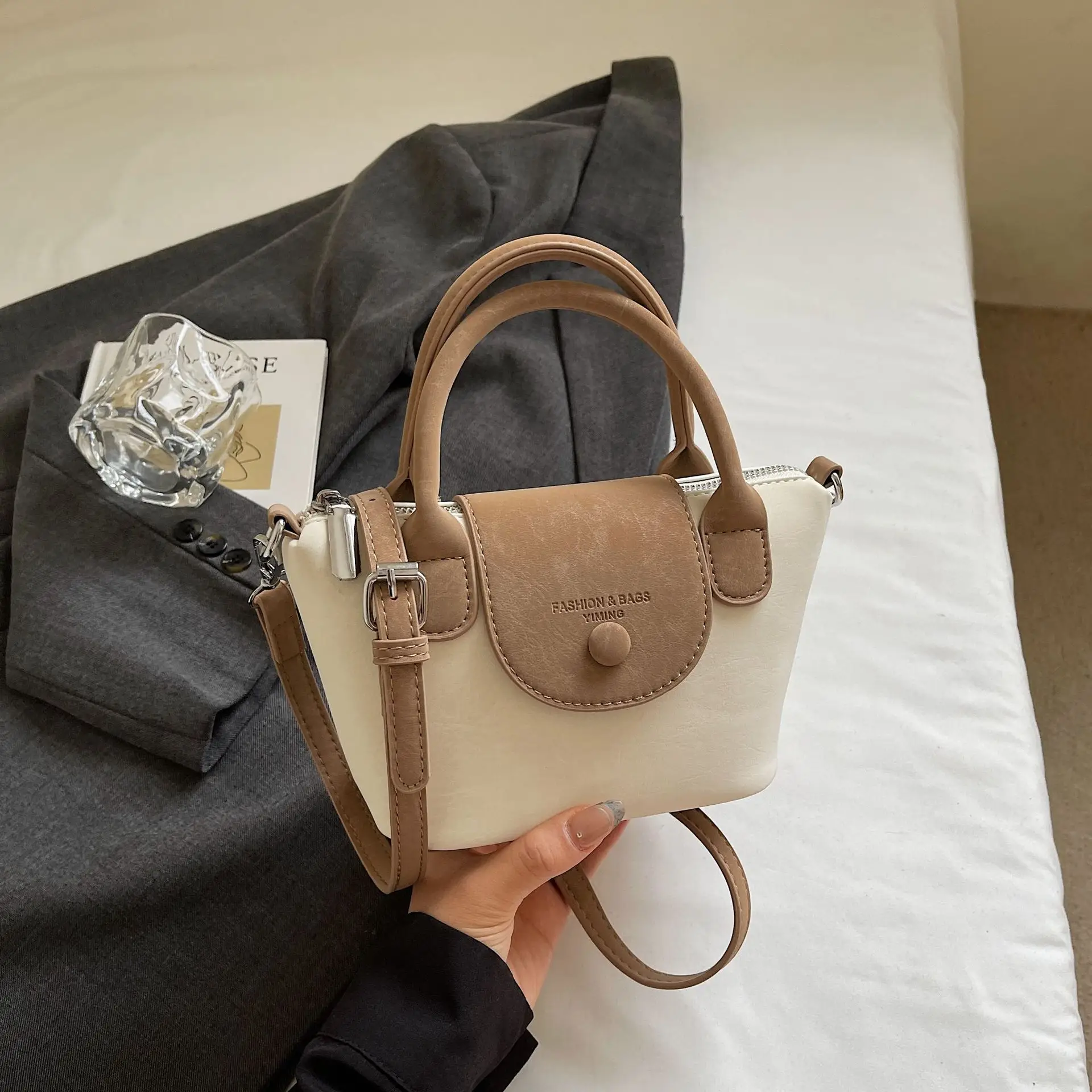 Women's Cream White Crossbody Bag with Beaded Strap - Image 4