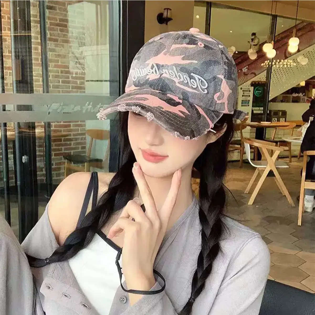 Korean Style Camouflage Embroidered Baseball Cap for Women — feature 2