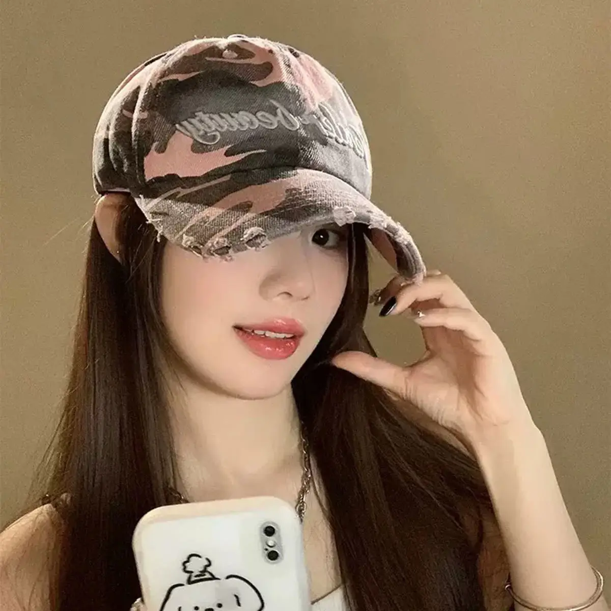 Korean Style Camouflage Embroidered Baseball Cap for Women — feature 3