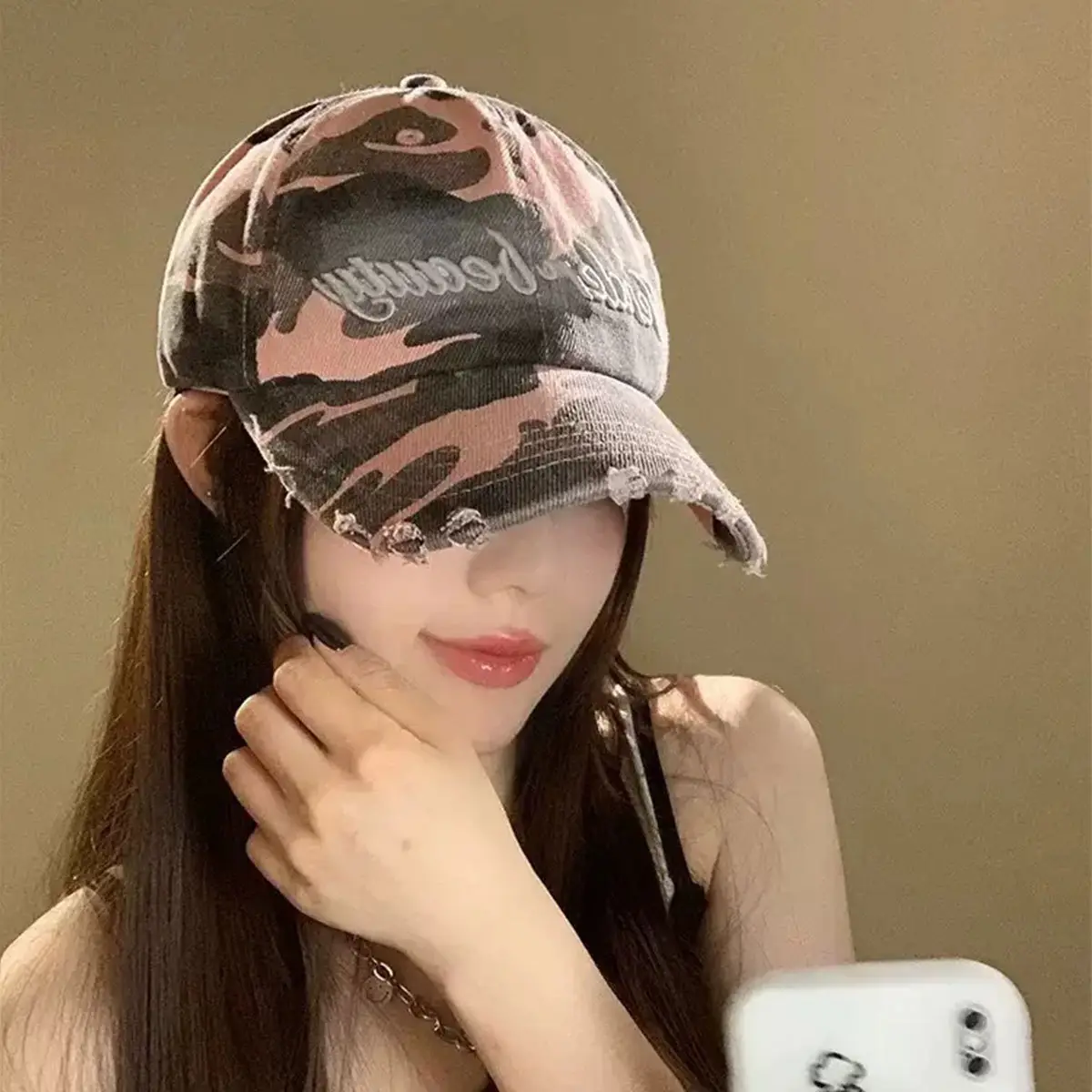 Korean Style Camouflage Embroidered Baseball Cap for Women — feature 6