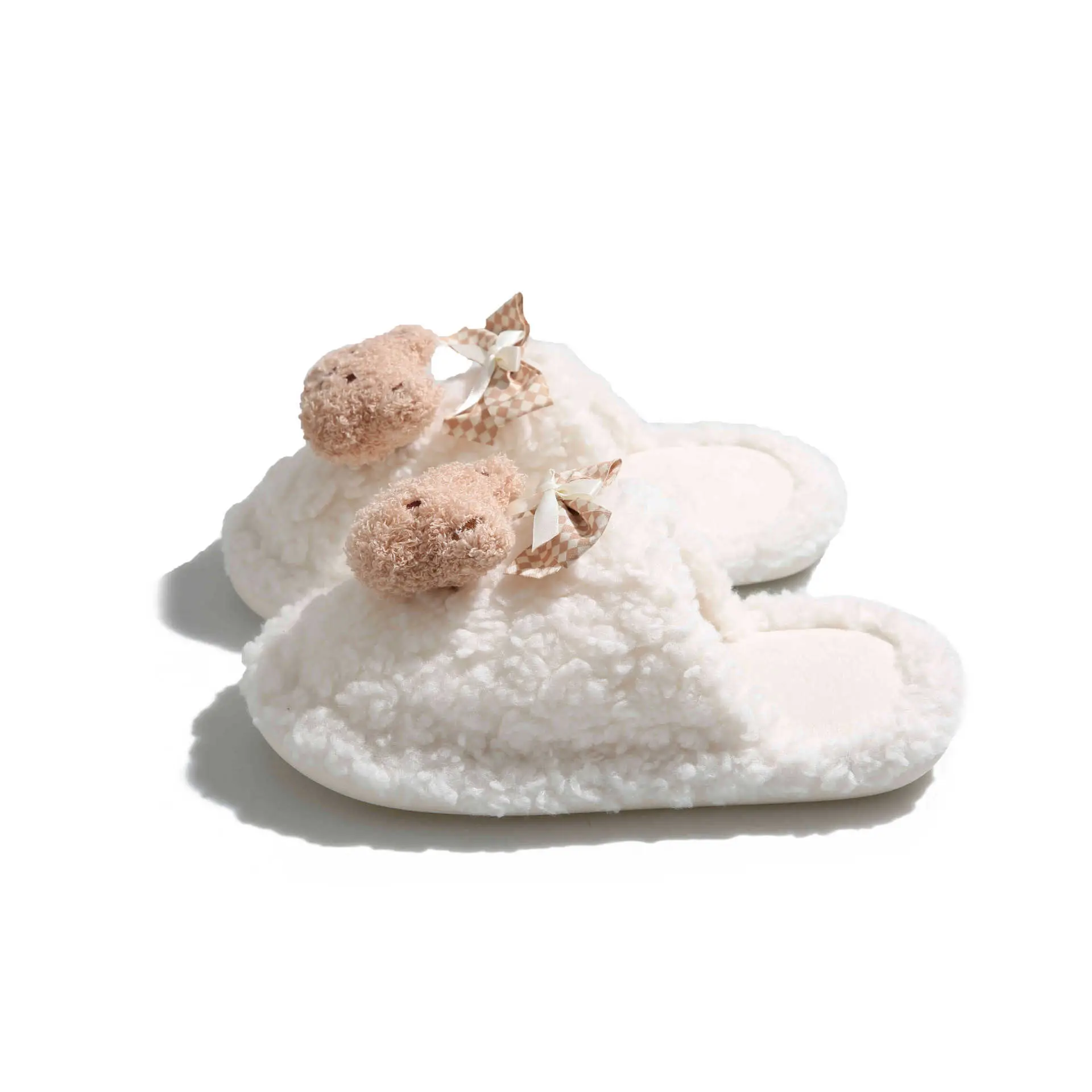 Bow Bear Furry Cotton Slippers Women Winter Warm - Image 8