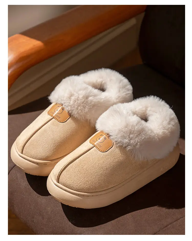 Women's Plush Heel Cover Slippers Beige Winter — feature 18