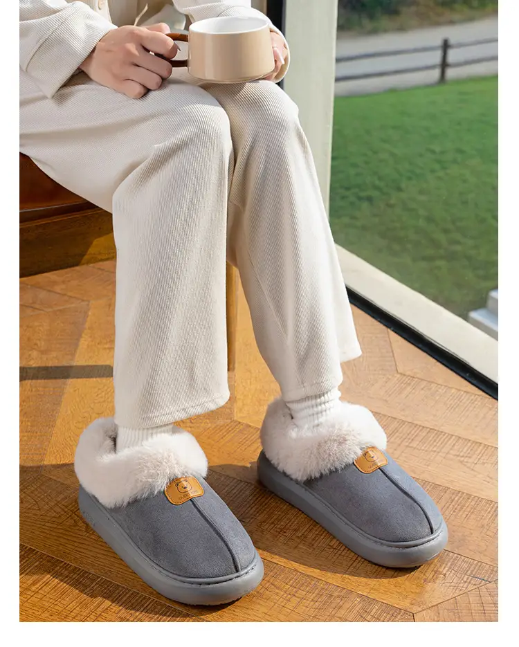 Women's Plush Heel Cover Slippers Beige Winter — feature 25