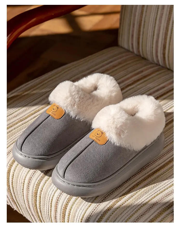 Women's Plush Heel Cover Slippers Beige Winter — feature 26