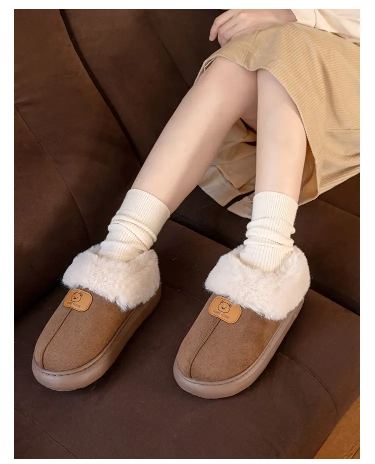 Women's Plush Heel Cover Slippers Beige Winter — feature 30