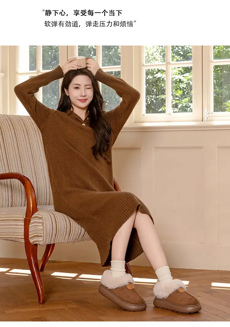 Women's Plush Heel Cover Slippers Beige Winter — feature 9