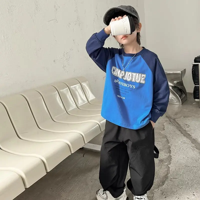Boys Pure Cotton Blue Long Sleeve T-Shirt 2025