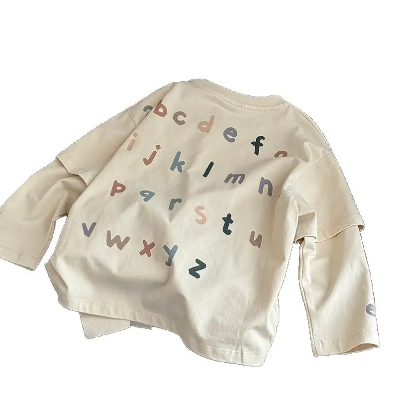 Kids Long Sleeve T-Shirt with Letter Print Beige - Image 7