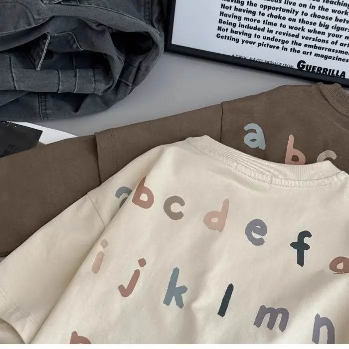 Kids Long Sleeve T-Shirt with Letter Print Beige — feature 6