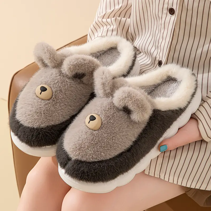 Bow-Knot Cute Cotton Slippers for Women 2025 New Winter Thick-Soled Indoor Warm Home Furry Slippers - Image 4