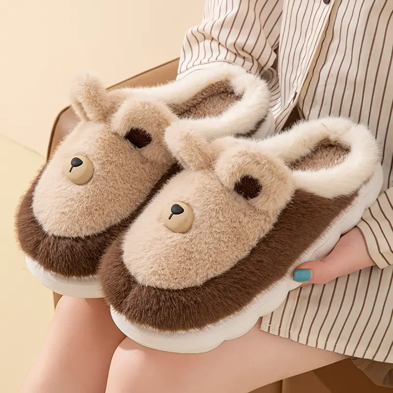 Bow-Knot Cute Cotton Slippers for Women 2025 New Winter Thick-Soled Indoor Warm Home Furry Slippers - Image 5
