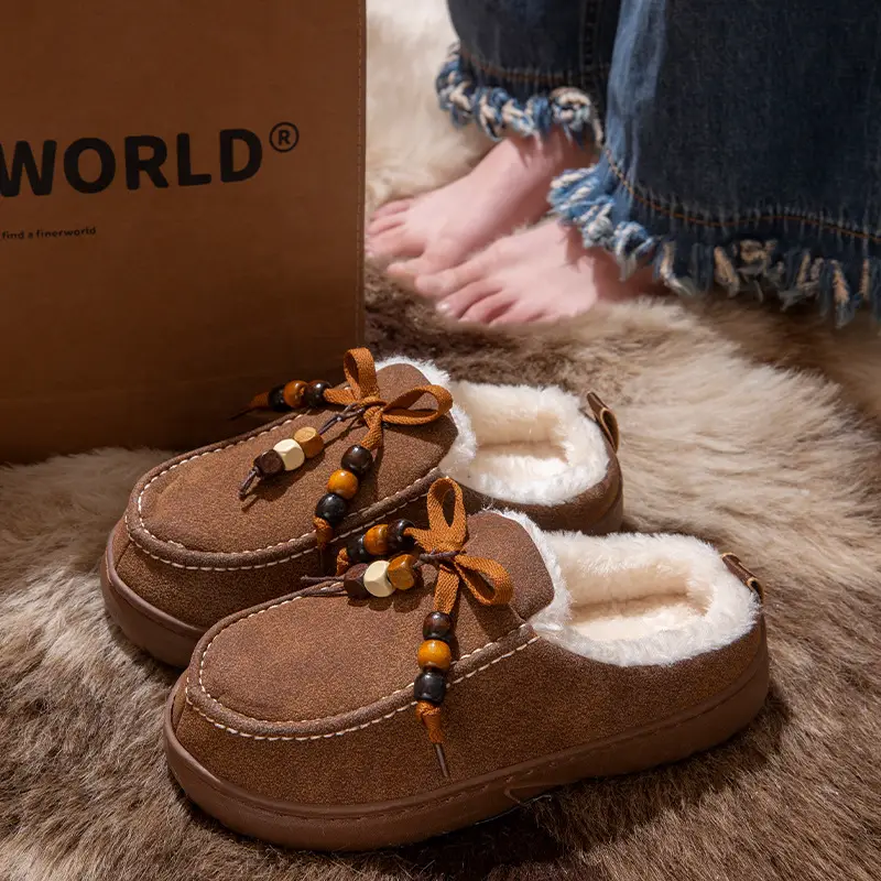 Women's Warm Cotton Slippers Brown Winter - Image 2