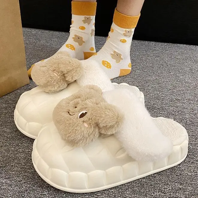 Winter Cartoon Bear Stuffed Detachable Wear Warm Indoor and Outdoor Cotton Slippers Women's Fashion Thick-Soled Home Eva Cotton Shoes - Image 9
