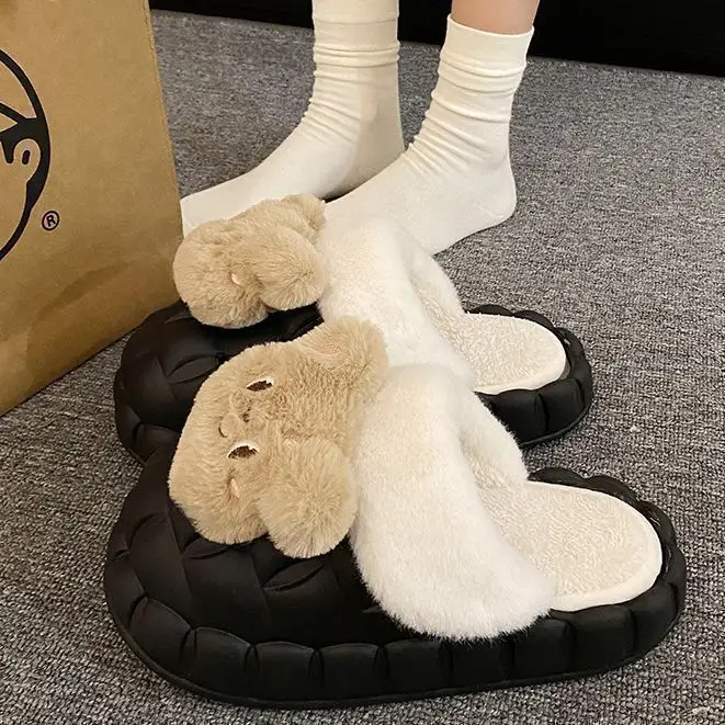 Winter Cartoon Bear Stuffed Detachable Wear Warm Indoor and Outdoor Cotton Slippers Women's Fashion Thick-Soled Home Eva Cotton Shoes - Image 11