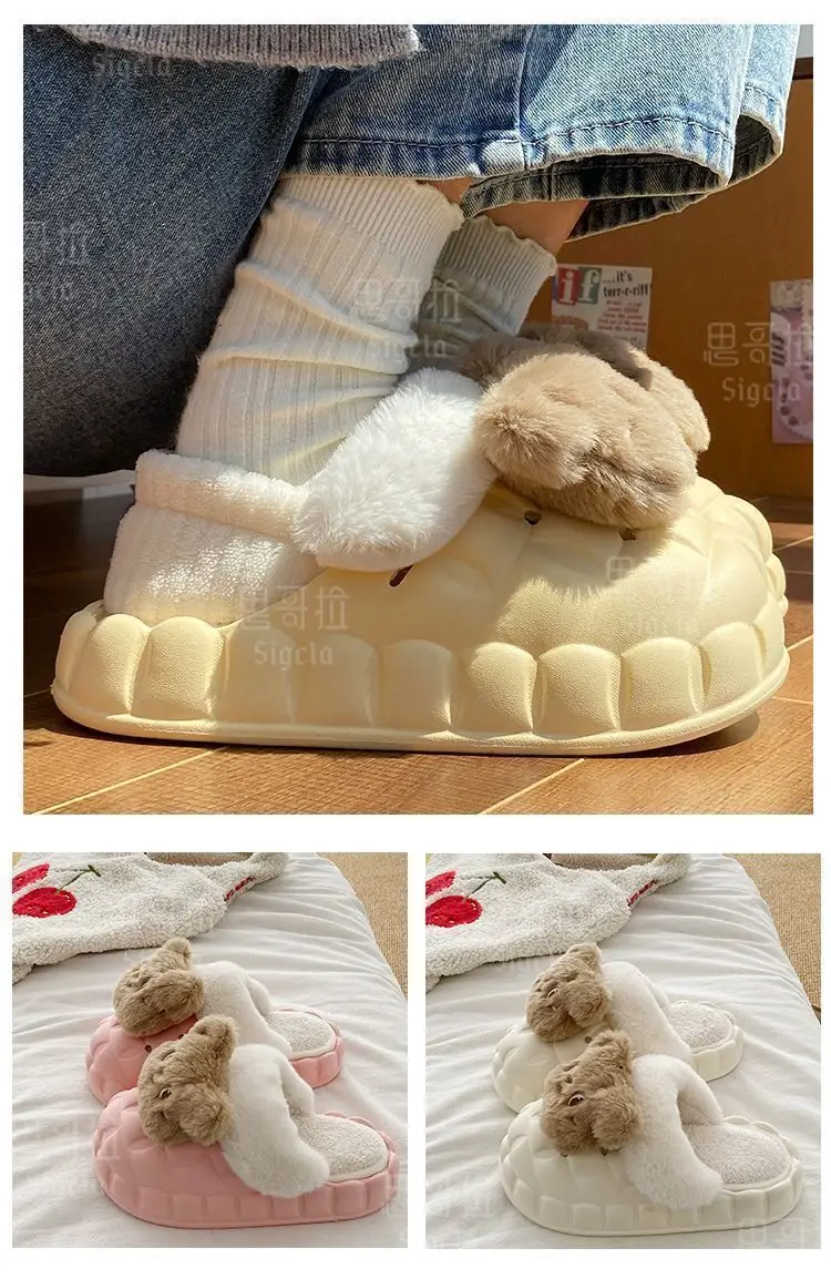 Winter Cartoon Bear Stuffed Detachable Wear Warm Indoor and Outdoor Cotton Slippers Women's Fashion Thick-Soled Home Eva Cotton Shoes — feature 18