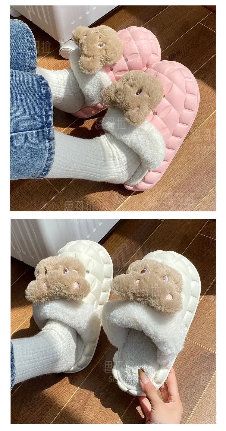 Winter Cartoon Bear Stuffed Detachable Wear Warm Indoor and Outdoor Cotton Slippers Women's Fashion Thick-Soled Home Eva Cotton Shoes — feature 29