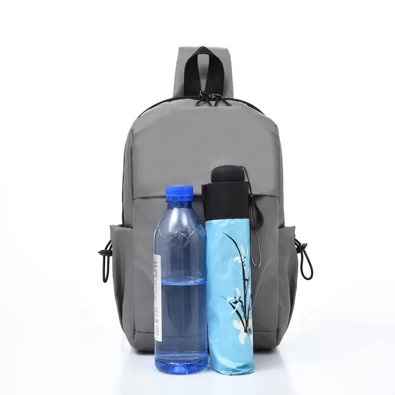 Men's Grey Water-Repellent Chest Bag with Crossbody Strap - Image 6