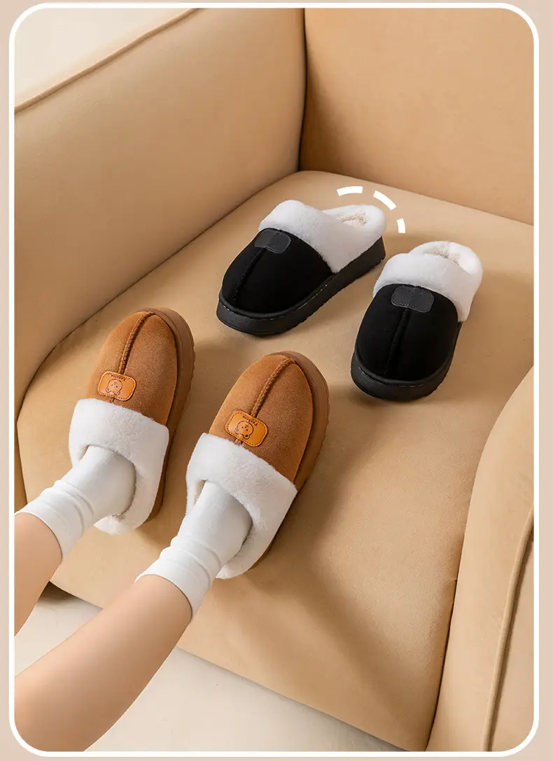 Autumn and Winter Cute Bear Cotton Slippers for Women Indoor Home Warm Fleece-Lined Thickeneded Sole Anti-Slip Couple Plush Slippers — feature 21