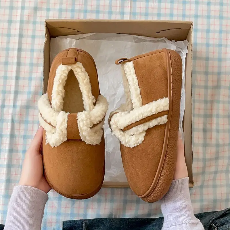 Women Velvet Lazy Slippers Brown Winter Warm