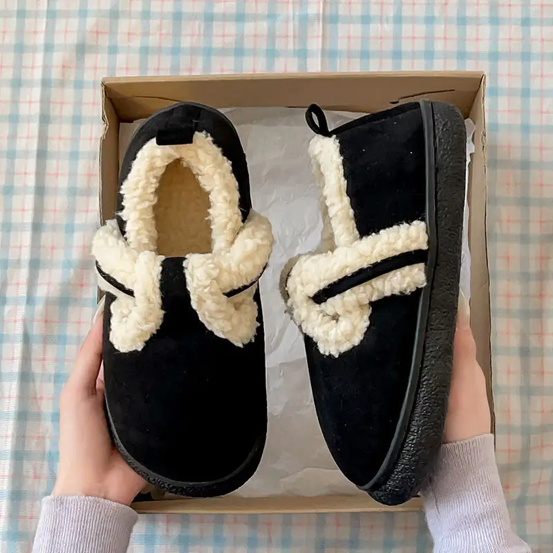 Women Velvet Lazy Slippers Brown Winter Warm