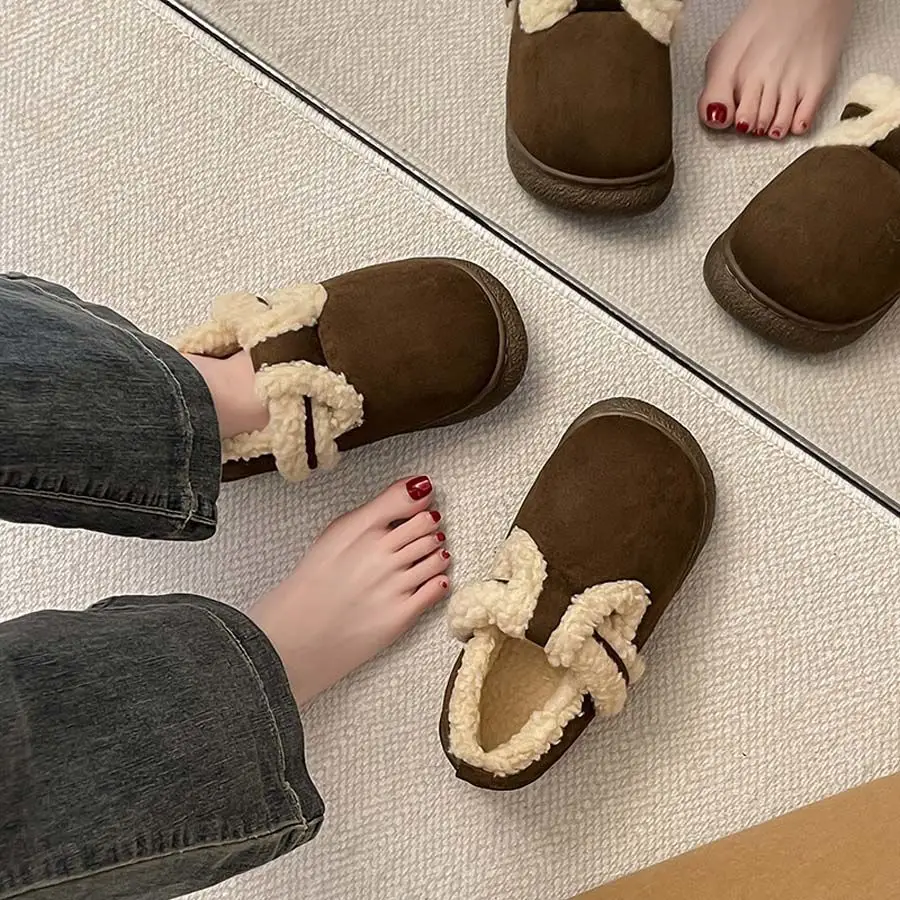 Women Velvet Lazy Slippers Brown Winter Warm — feature 14