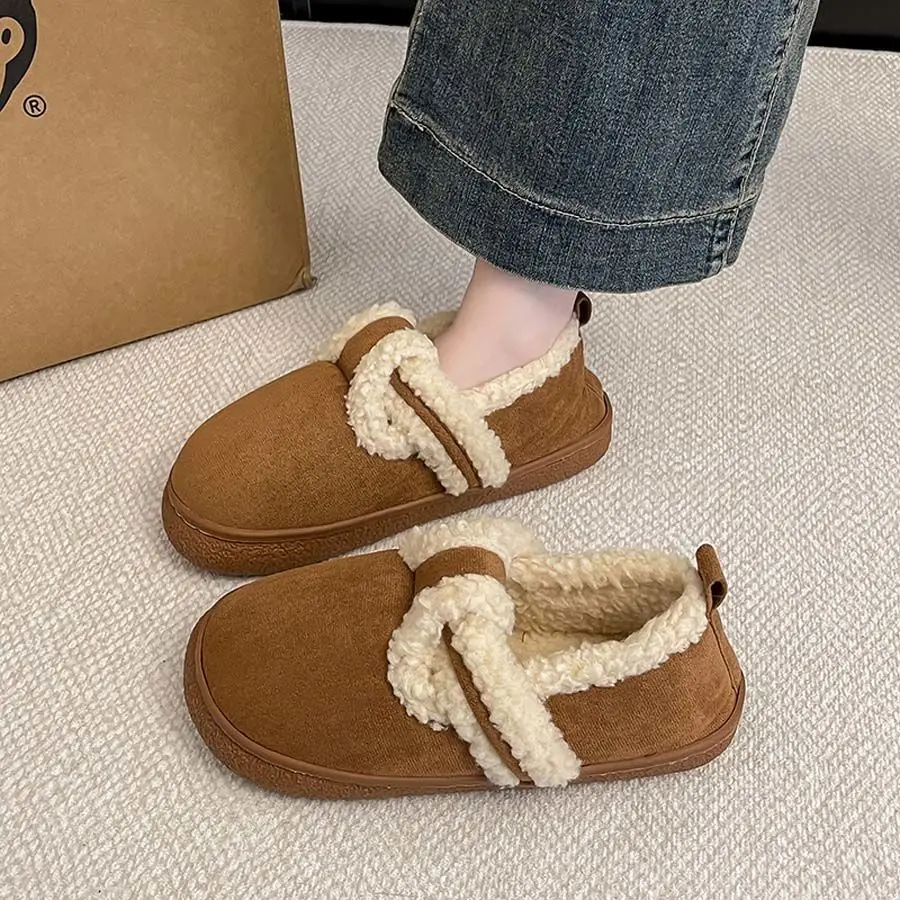 Women Velvet Lazy Slippers Brown Winter Warm — feature 15