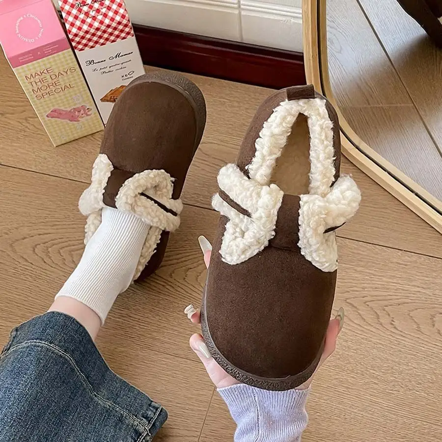 Women Velvet Lazy Slippers Brown Winter Warm — feature 20