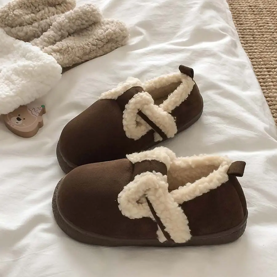 Women Velvet Lazy Slippers Brown Winter Warm — feature 21