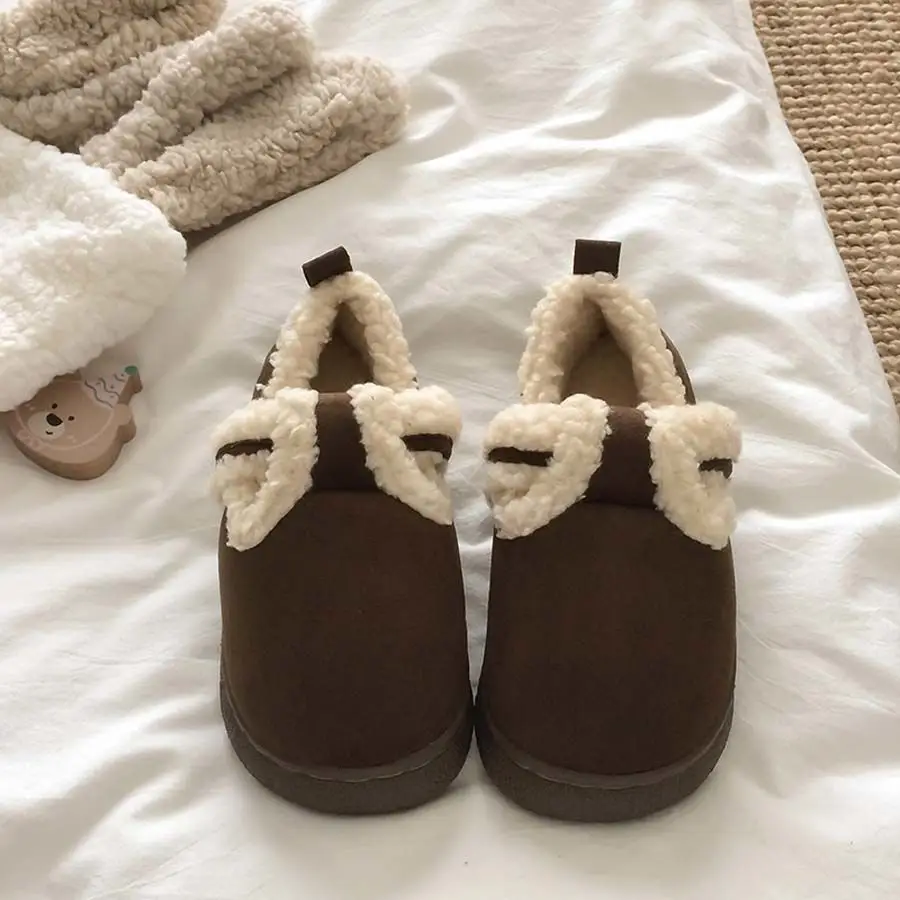 Women Velvet Lazy Slippers Brown Winter Warm — feature 22