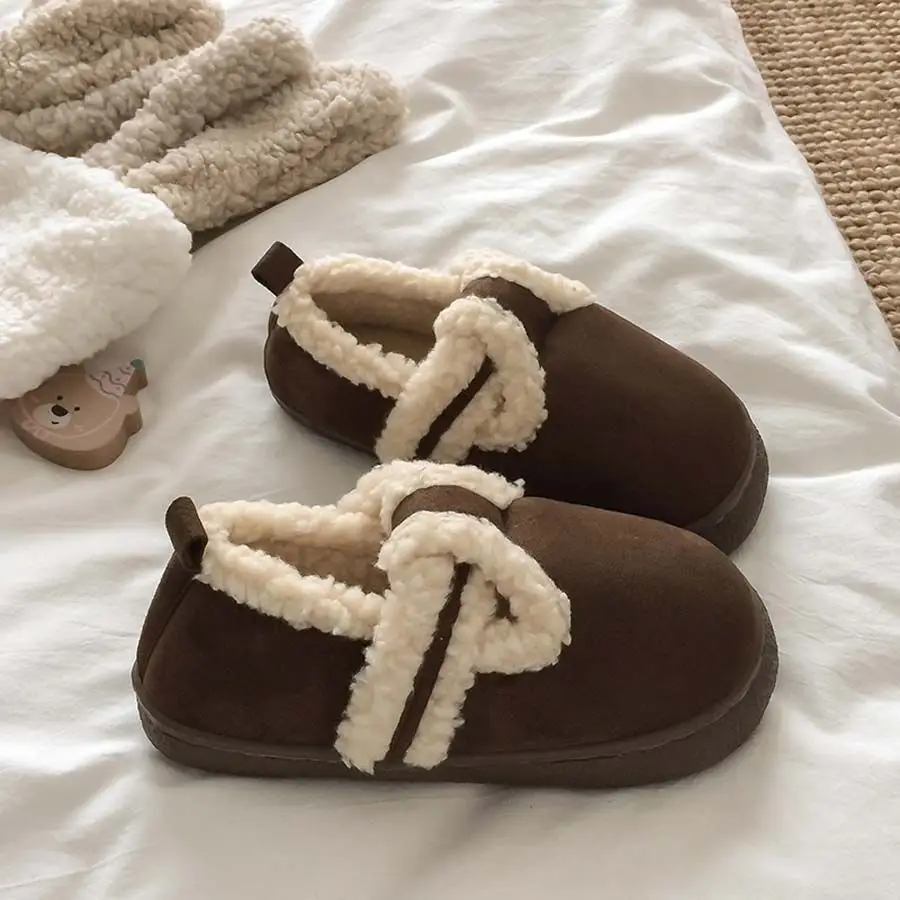 Women Velvet Lazy Slippers Brown Winter Warm — feature 23