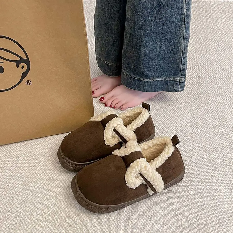 Women Velvet Lazy Slippers Brown Winter Warm — feature 24