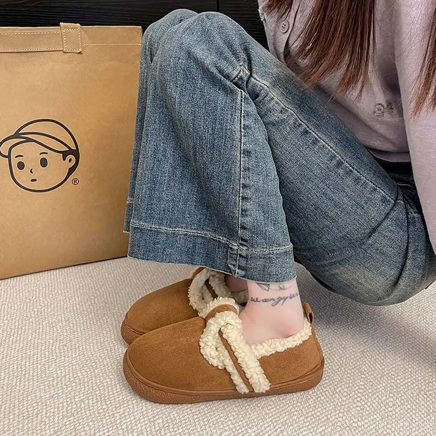 Women Velvet Lazy Slippers Brown Winter Warm — feature 26