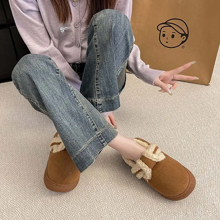 Women Velvet Lazy Slippers Brown Winter Warm — feature 27