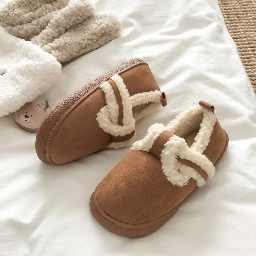 Women Velvet Lazy Slippers Brown Winter Warm — feature 30