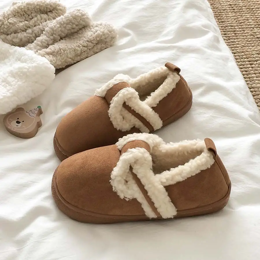 Women Velvet Lazy Slippers Brown Winter Warm — feature 31