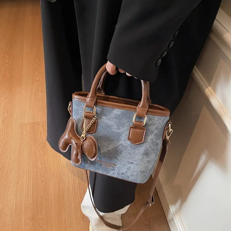 Women's One-Shoulder Luxury Handbag Brown Grey Textured Leather - Image 6