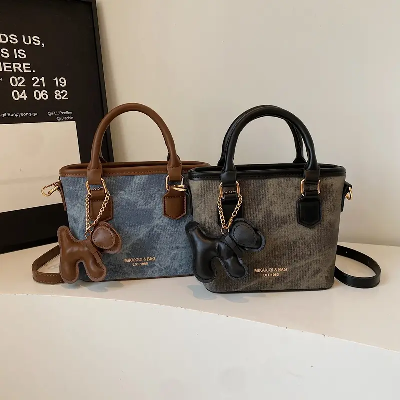 Women's One-Shoulder Luxury Handbag Brown Grey Textured Leather - Image 7