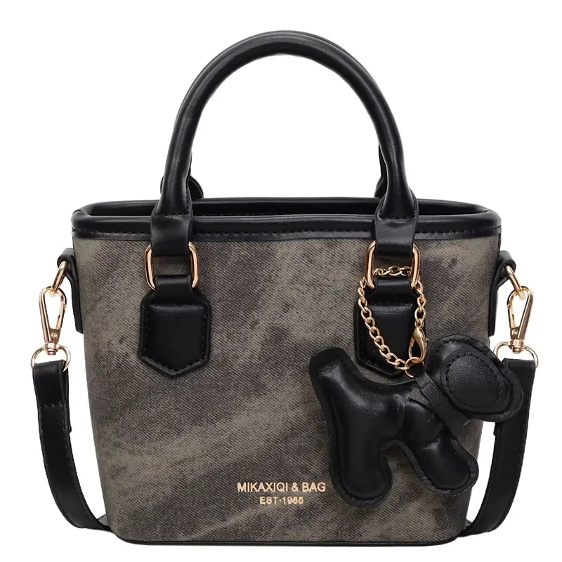 Women's One-Shoulder Luxury Handbag Brown Grey Textured Leather - Image 9