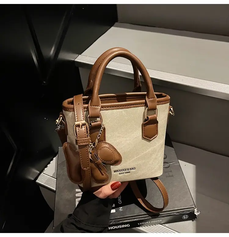 Women's One-Shoulder Luxury Handbag Brown Grey Textured Leather — feature 25