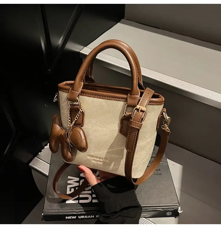 Women's One-Shoulder Luxury Handbag Brown Grey Textured Leather — feature 26