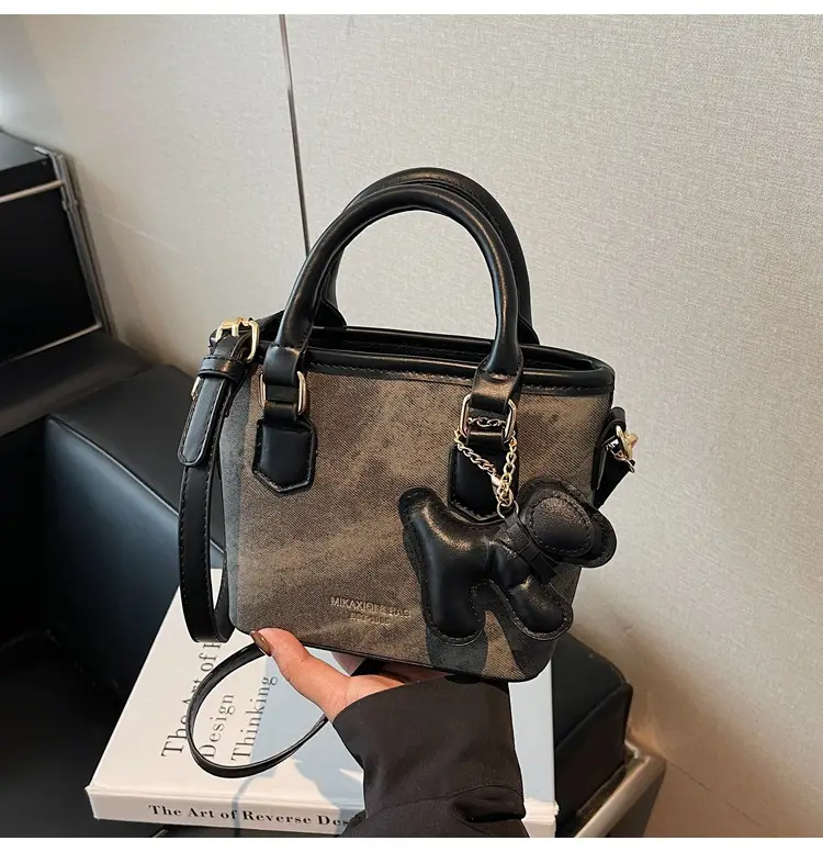 Women's One-Shoulder Luxury Handbag Brown Grey Textured Leather — feature 36