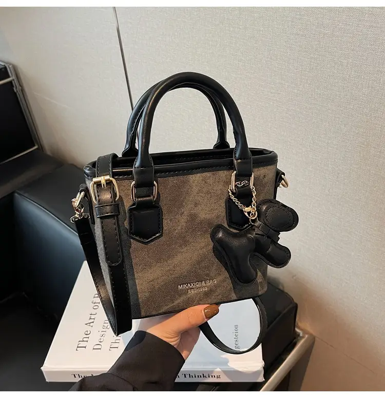 Women's One-Shoulder Luxury Handbag Brown Grey Textured Leather — feature 37