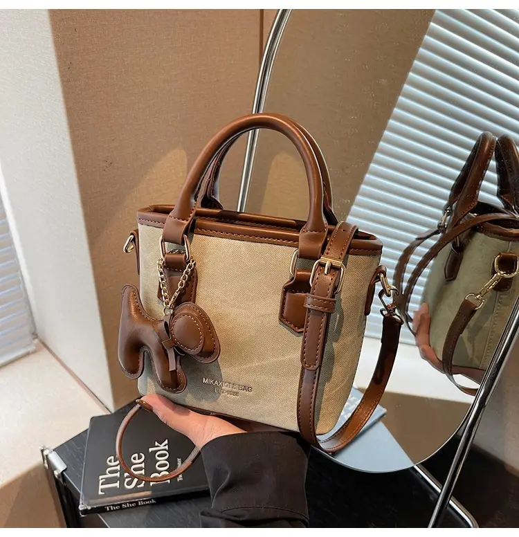 Women's One-Shoulder Luxury Handbag Brown Grey Textured Leather — feature 42