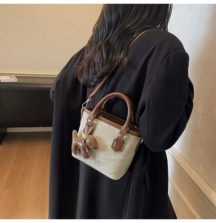 Women's One-Shoulder Luxury Handbag Brown Grey Textured Leather — feature 45