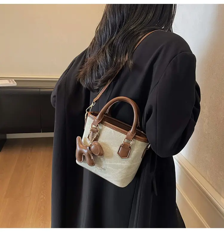 Women's One-Shoulder Luxury Handbag Brown Grey Textured Leather — feature 46