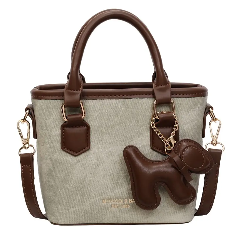 Women's One-Shoulder Luxury Handbag Brown Grey Textured Leather - Image 3