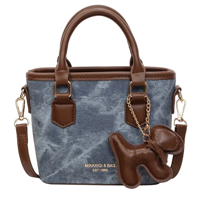 Women's One-Shoulder Luxury Handbag Brown Grey Textured Leather - Image 4